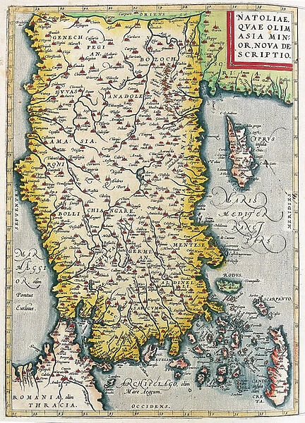 Map of Asia Minor (Istanbul and Turkey with the islands of Rhodes and Cyprus)