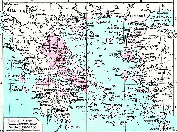 Map of the Athenian Empire at its height, c.450 B.C. From Historical Atlas, published 1923 (colour litho)