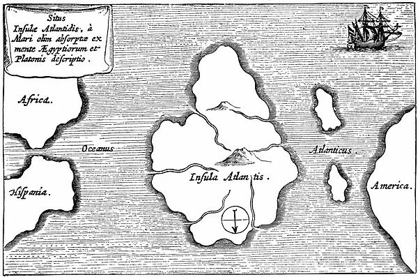 Map of Atlantis, from Mundus Subterraneus, 1665-68 (engraving)