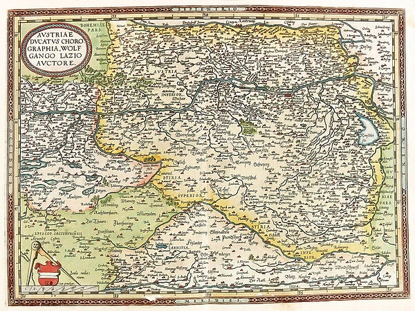Map of Austria with the Danube River and the city of Vienna, 1570 (engraving)