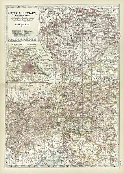 Map of Austria with Vienna, c.1900 (engraving)
