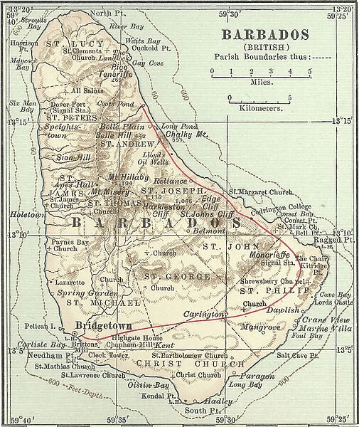 Map of Barbados, c.1900 (engraving)