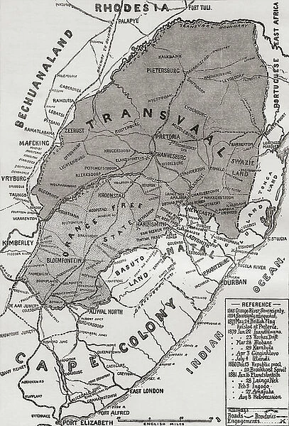 Map of the Boer Republics at the end of the 19th century, from South Africa and the Transvaal War: Vol. 1 by Louis Creswicke, published 1900 (litho)