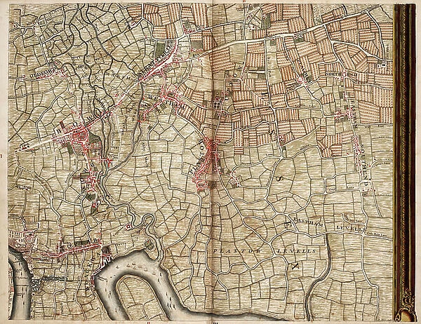 Map of Bow, Stratford, Blackwall and Plaistow, 1746 (coloured engraving)