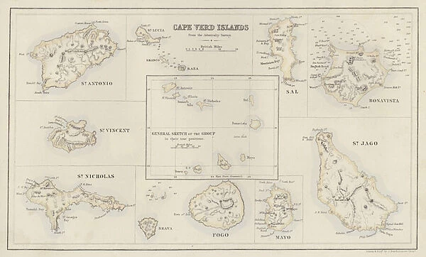Map: Cape Verd Islands, from the Admiralty Survey (colour litho)