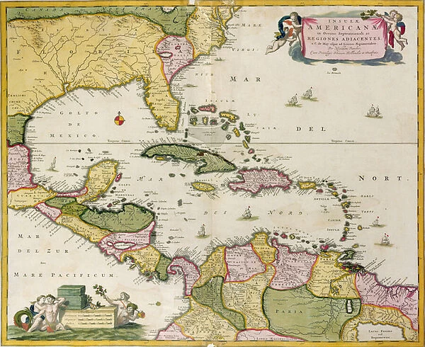 Map of Central America (coloured engraving)