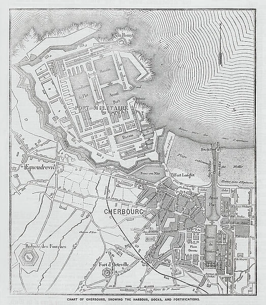 Map of Cherbourg, France (engraving)