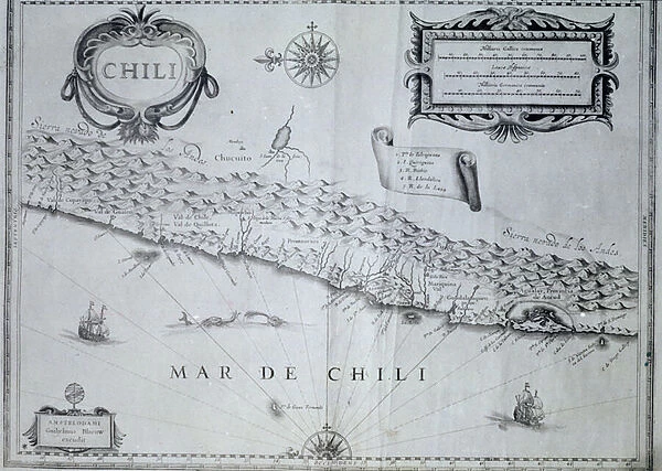 Map of Chile, 17th century (litho)