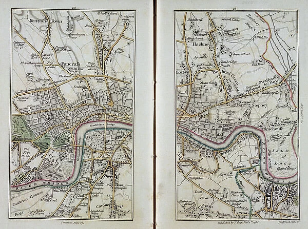 Map of East London, plates 20-21, from Carys Actual Survey of Middlesex