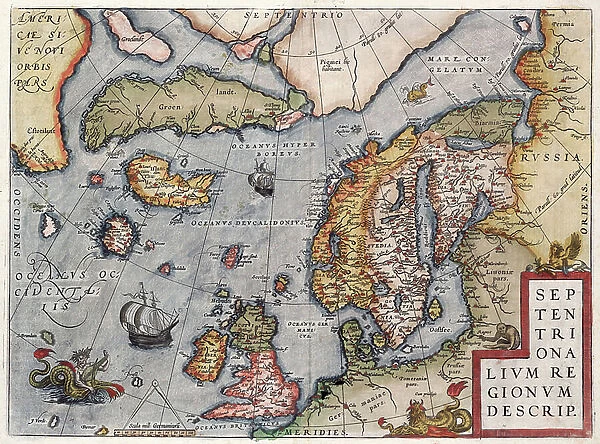 Map of Europe by Ortelius, 16th century, 1588 (coloured engraving)