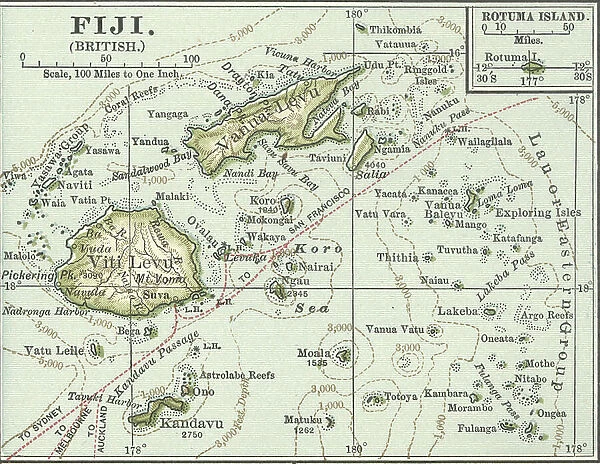 Map of Fiji Islands, c.1900 (engraving)