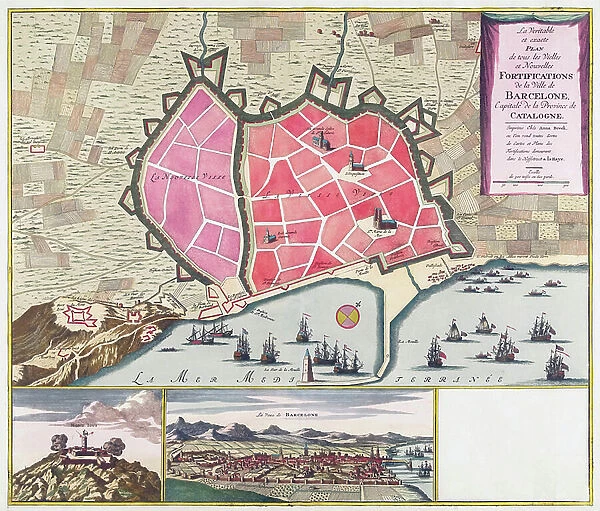 Map of Fortifications of the City of Barcelona, 1706, 18th century (engraving)
