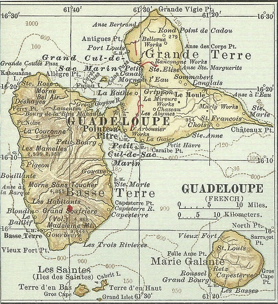 Map of Guadeloupe, c.1900 (engraving)