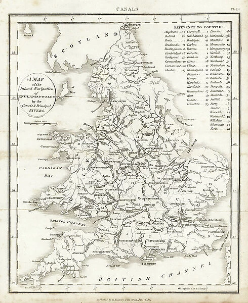 Map of the inland navigation of England and Wales by the canals and principal rivers, 1809. Copperplate engraving by Mutlow from John Mason Good's Pantologia, a New Encyclopedia, G. Kearsley, London, 1813