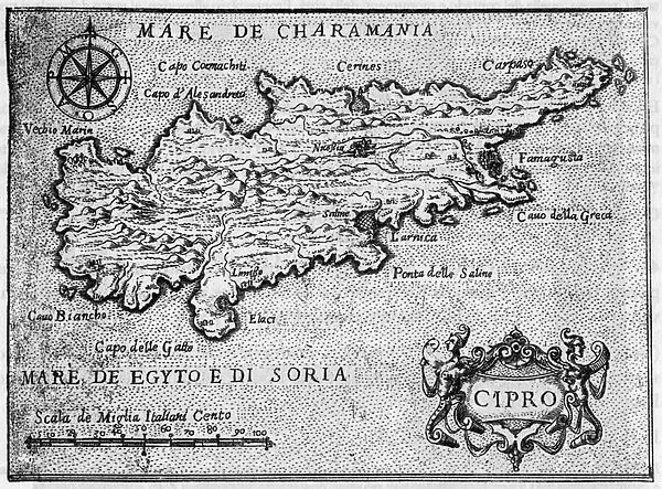 Map of the island of Cyprus (cipro) in 1587 in '