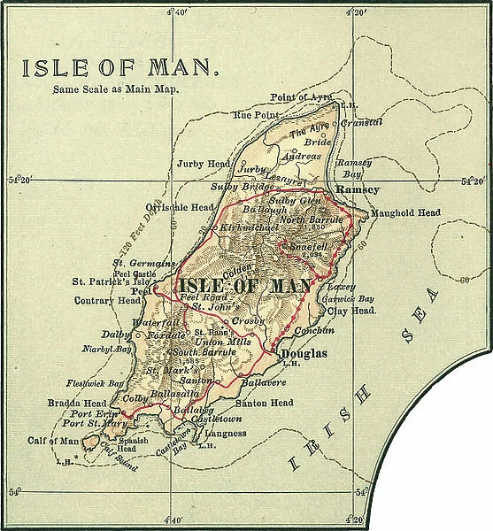 Map of the Isle of Man, c.1900 (engraving)