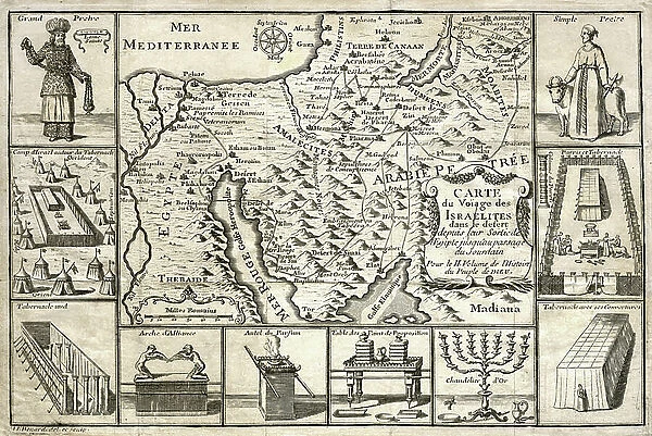 Map of the journey of the Israelites, since their exit from Egypt, 1739 (engraving)