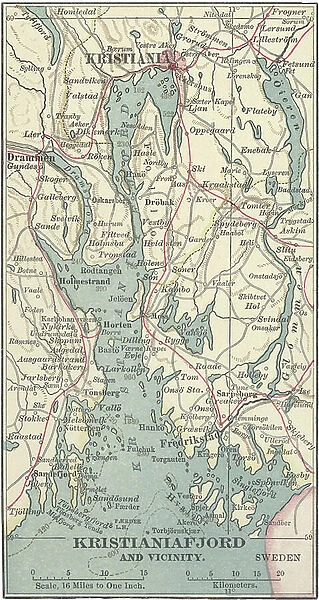 Map of Kristianiafjord, Kristiania, c.1900 (engraving)