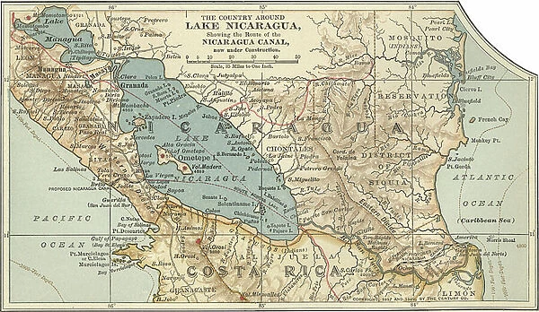 Map of Lake Nicaragua, c.1900 (engraving)