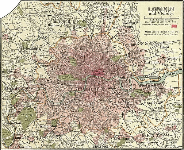 Map of London and Vicinity, 1902, c.1900 (engraving)