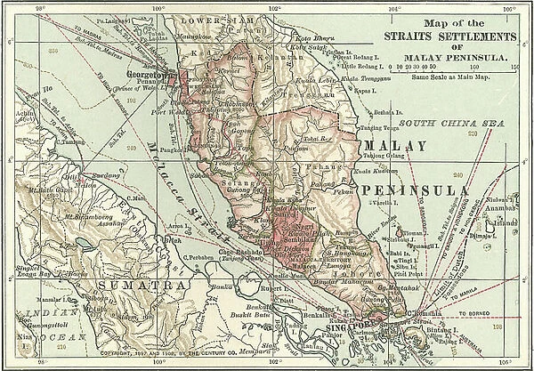 Map of the Malay Peninsula, c.1900 (engraving)