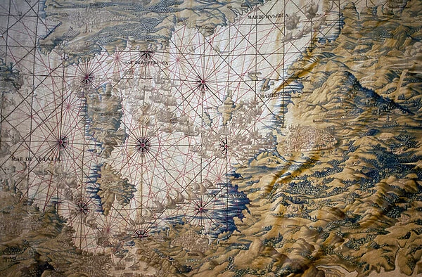 Map of the Mediterranean Sea - Detail of the conquete of Tunis (Tunisia) - Tapestry by Francisco and Cornelius Van der Ggot (18th century), woven into the royal tapestry factory, mid-18th century