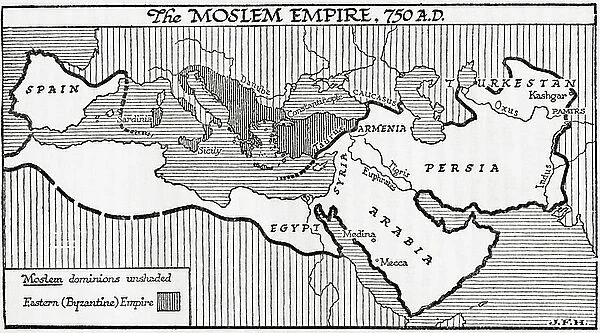 Map of the Moslem Empire, 750 AD, 1936