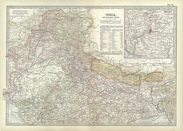 Map of northern India with Calcutta, c.1900 (engraving)