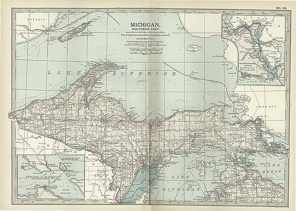 Map of the northern part of Michigan, c.1900 (engraving)