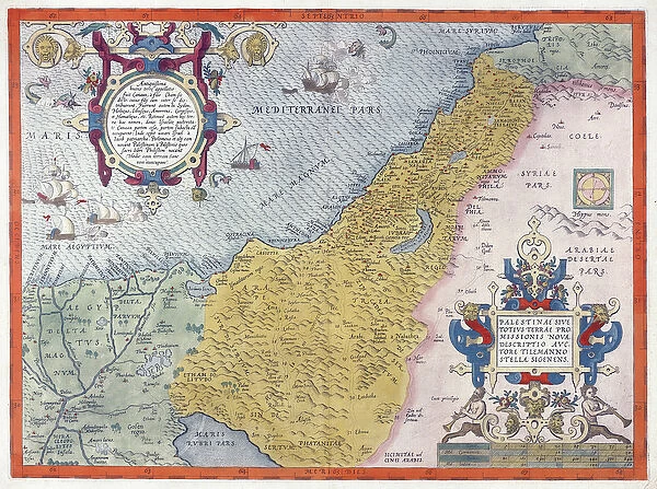Map of Palestine, from Theatrvm Orbis Terrarvm, 1570 (hand coloured engraving)