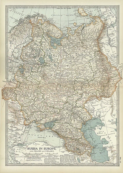 Map of Russia showing historical boundaries of Russia in Europe with Poland and Finland, circa 1902