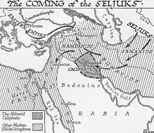 Map showing the coming of the Seljuks, 11th century. (print)