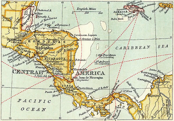 Map showing the proposed Nicaraguan Canal Map showing the proposed Nicaraguan Canal, from 'The Business Encyclopaedia and Legal Adviser', published 1907 (litho)