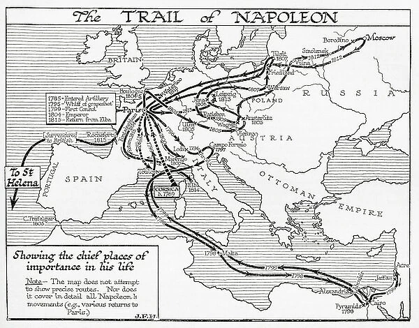 Map showing the trail of Napoleon, 1785-1815. (print)