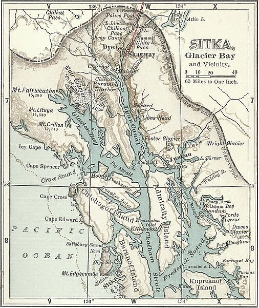 Map of Sitka and Glacier Bay, Alaska, c.1900 (engraving)