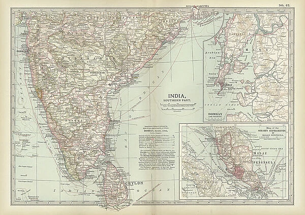 Map of southern India with Bombay, c.1900 (engraving)