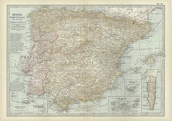 Map of Spain with Portugal and Andorra, c.1900 (engraving)