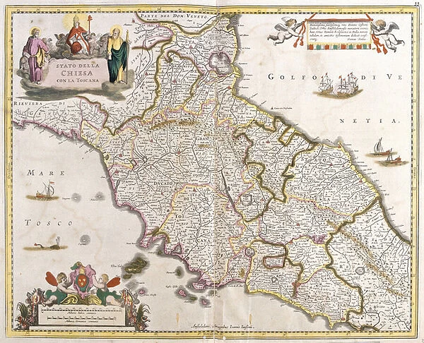 Map of the States of the Church in Tuscany (Italy) (etching, 1671)