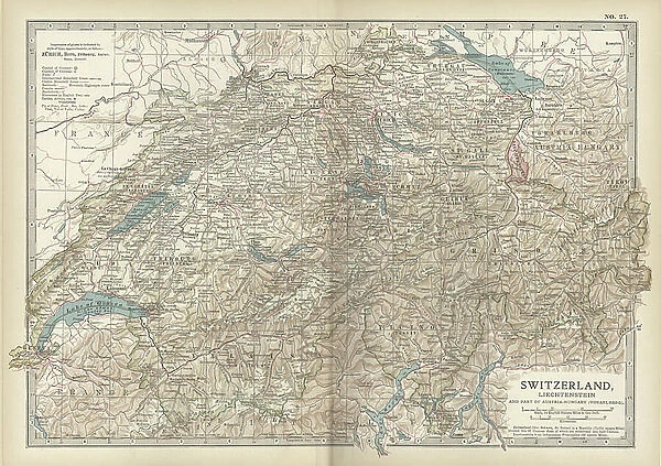 Map of Switzerland and Liechtenstein, c.1900 (engraving)