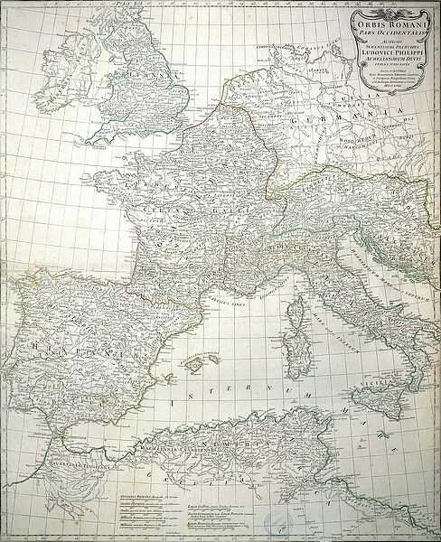 Map of the western part of the Roman Empire, 1763 (coloured engraving)