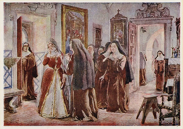 Maria Francisca of Savoy, Queen of Portugal, in the Convent of Our Lady of Hope, Lisbon, 1667-1668 (colour litho)