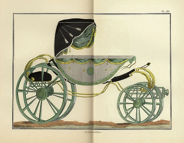 Marie Antoinette's four-wheel barouche carriage for a promenade, 1885 (lithograph)