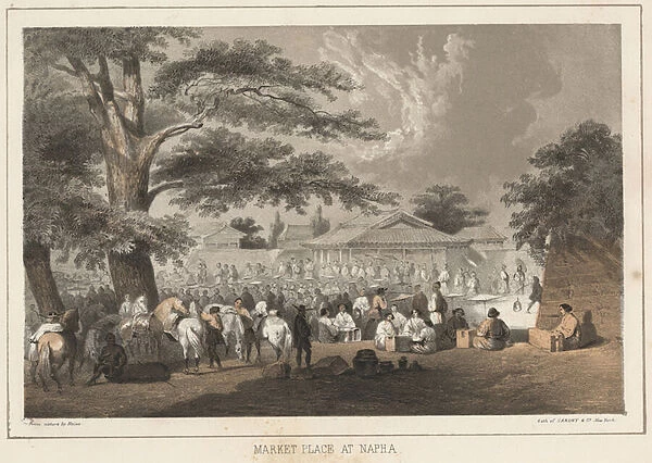 Market Place at Napha, 1855 (colour litho)