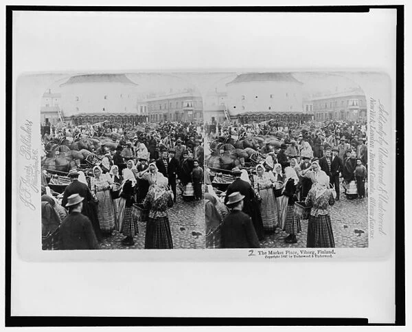 The market place, Viborg, Finland, 1897 (stereograph)