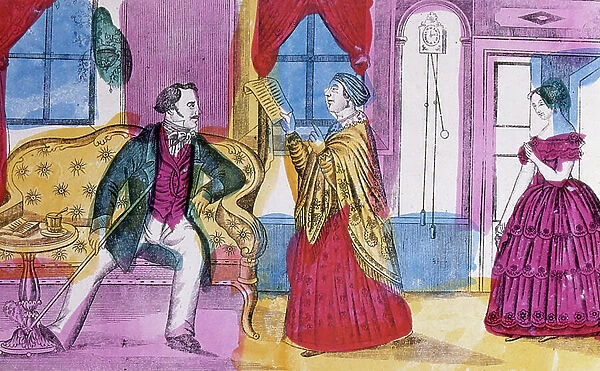 A marriage broker introducing a young woman to her suitor, 1874 (illustration)