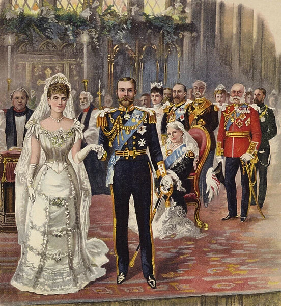 The marriage of the Duke of Cornwall and York to Princess Mary, Chapel Royal, St James Palace, London, 6 July 1893 (chromolitho)