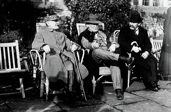 Marshal Ferdinand Foch and David Lloyd George with Aristide Briand in 1921