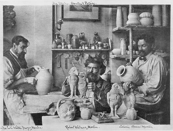 The Martin brothers in the studio at the Southall Pottery (b  /  w photo)