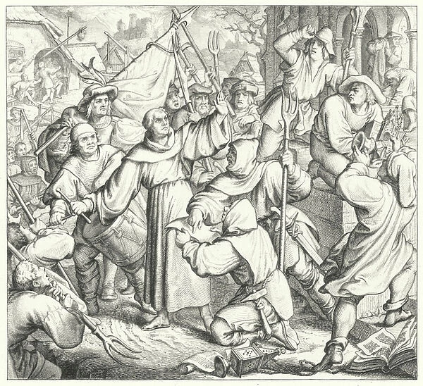 Martin Luther preaches against the rebels and the Peasants War (engraving)