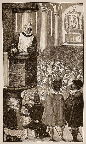 Martin Luther preaching, c. 1517 (engraving)